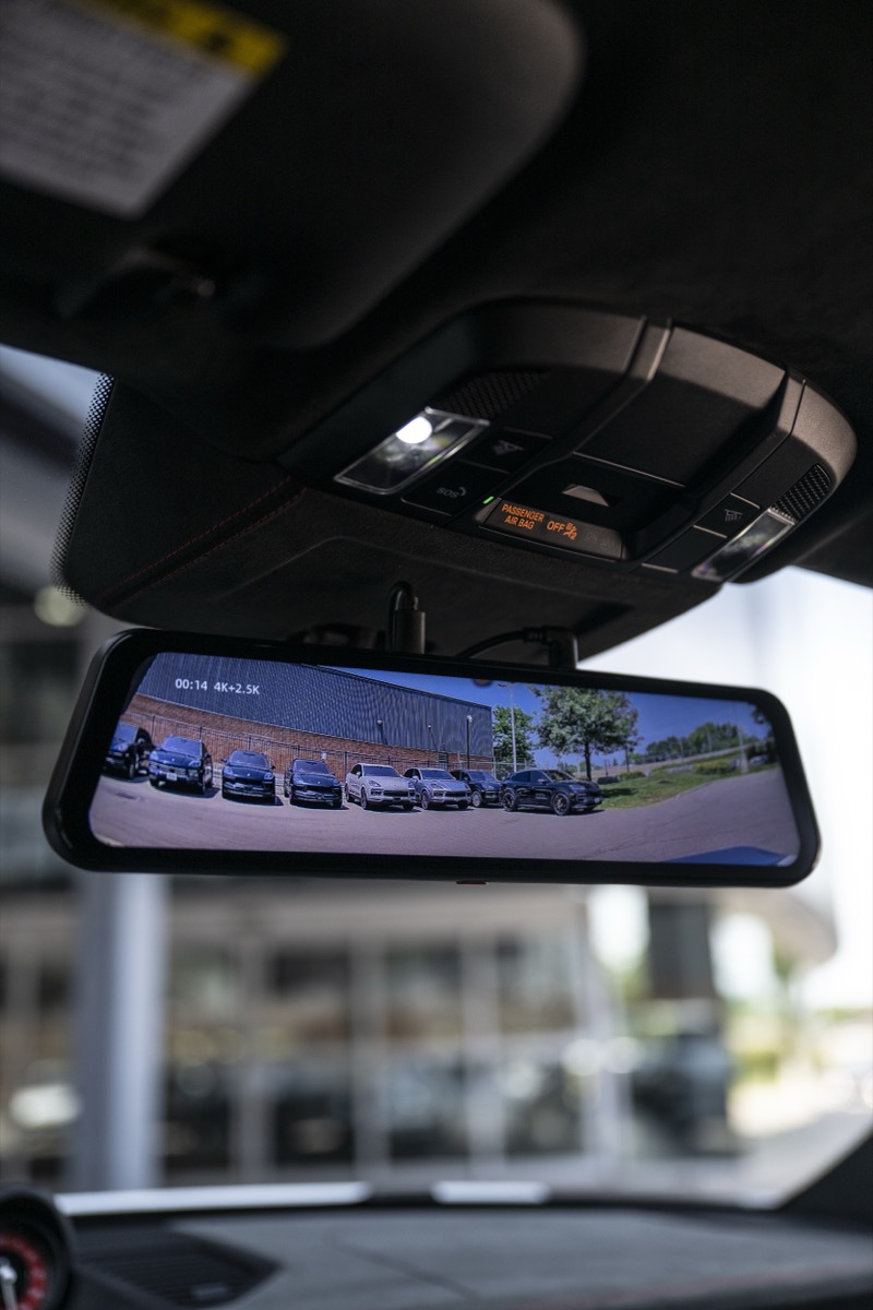 Continuous rear view on the mirror display — what the carbon rear panel took away.