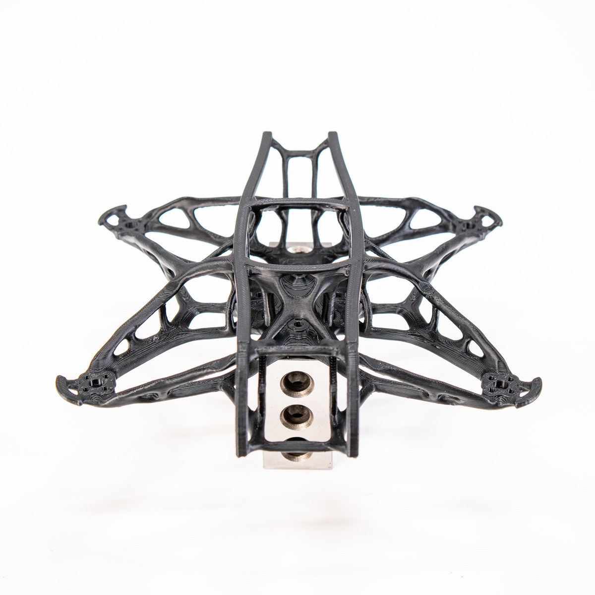 The finished frame — under 40 grams with every mount and boss in place.